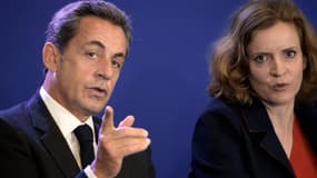 Nicolas Sarkozy et NKM lors d'un meeting au siège de l'UMP le 17 janvier 2015.
