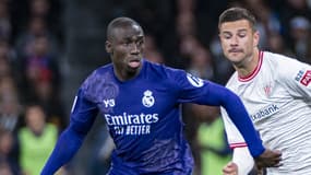 Le Français Ferland Mendy avec le Real Madrid contre Bilbao en Liga, le 31 mars 2024