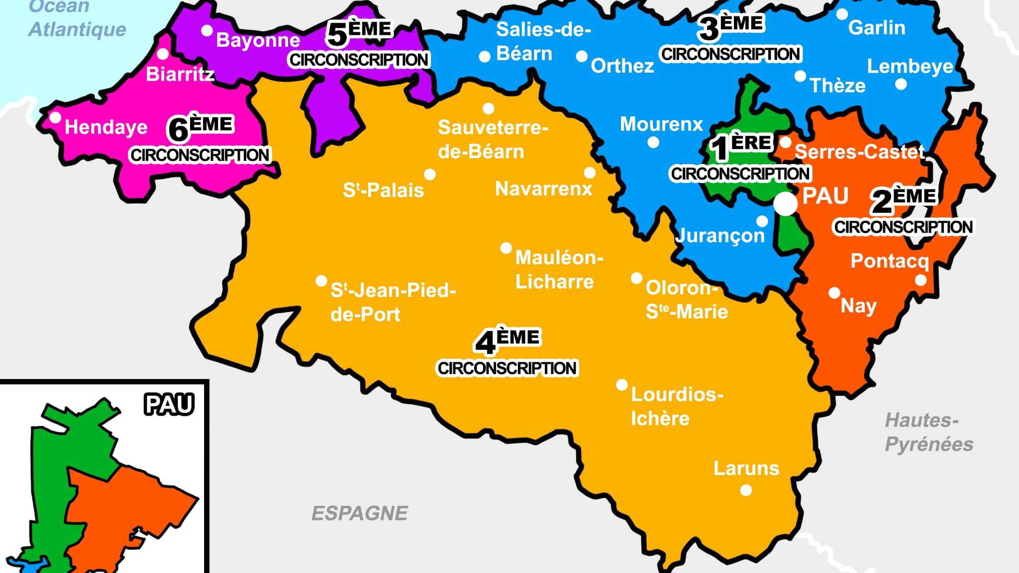 La quatrième circonscription des Pyrénées-Atlantique, l'une des plus grandes de France La quatrième circonscription des Pyrénées-Atlantique, l'une des plus grandes de France