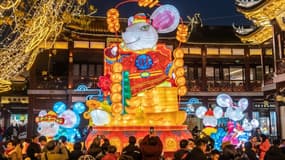 Une lanterne rat à Shanghai à l'occasion du Nouvel An chinois en janvier 2020