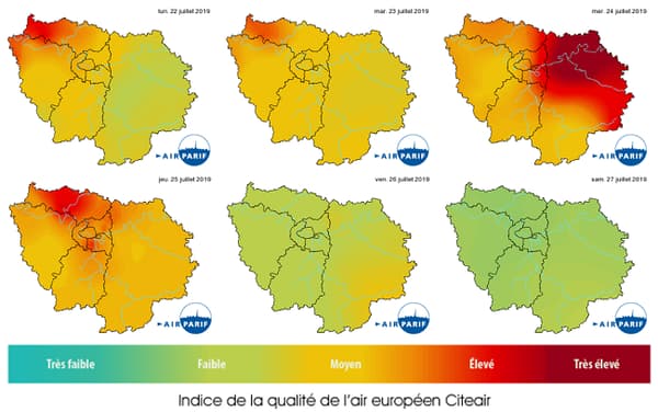 Taux de pollution dans l'air en Île-de-France du lundi 22 juillet au samedi 27 juillet Taux de pollution dans l'air en Île-de-France du lundi 22 juillet au samedi 27 juillet
