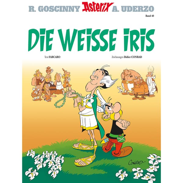 La couverture de l'édition allemande du 40e album d'Astérix, "L'Iris blanc"