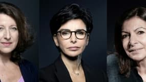 Montage de trois candidates à la mairie de Paris: Anne Hidalgo (d) le 11 février 2020, Rachida Dati (c) le 25 novembre 2019 et Agnès Buzyn le 26 février 2020
