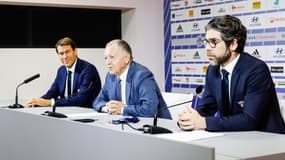 Rudi Garcia, Jean-Michel Aulas et Juninho, le 15 octobre 2019
