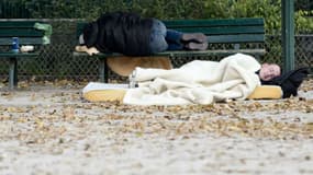 Des personnes sans-domiciles fixes dormant dans un parc en Île-de-France. (photo d'illustration)