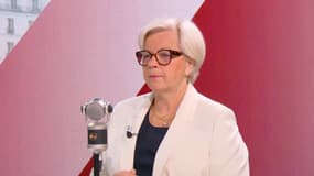 La ministre du Travail, de la Santé, des Solidarités et des Familles, Catherine Vautrin, sur le plateau de "Face à face" de BFMTV-RMC ce lundi 12 mai 2025