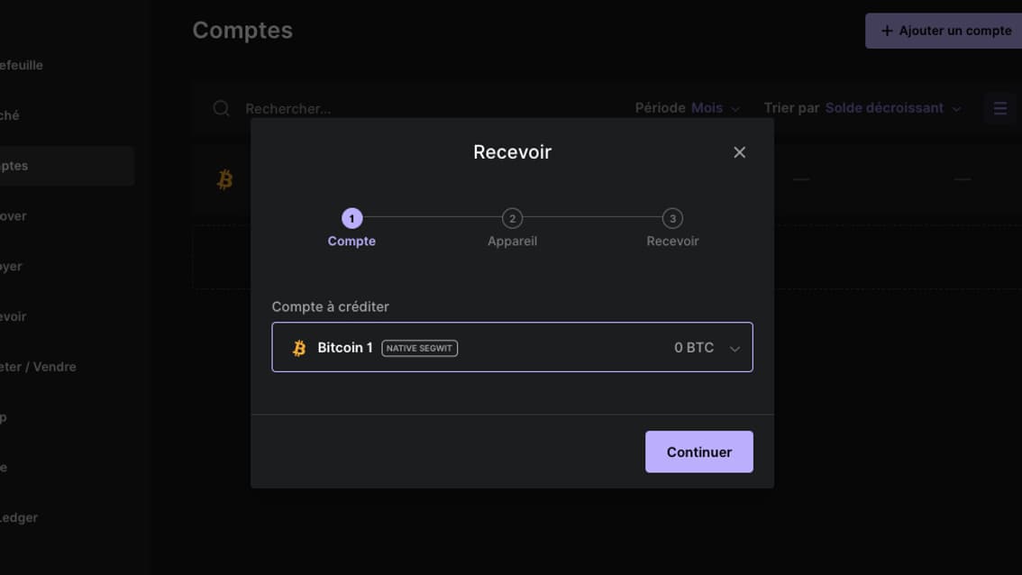 Capture d'écran compte Ledger pour le tutoriel: comment transférer ses cryptomonnaies de Binance vers Ledger 