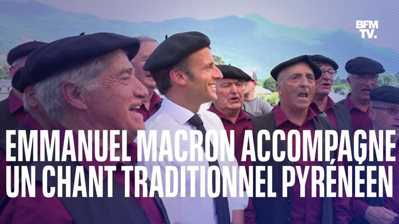 En déplacement dans les Hautes-Pyrénées, Emmanuel Macron accompagne la chorale pour un traditionnel chant pyrénéen