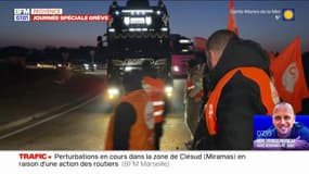 Grève du 7 mars: les routiers bloquent la route à Miramas