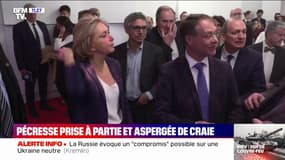 Valérie Pécresse prise à partie et aspergée de poudre rose à la fin d'une allocution