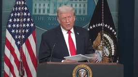 Donald Trump lors d'une conférence de presse à la Maison Blanche, mardi 20 janvier.