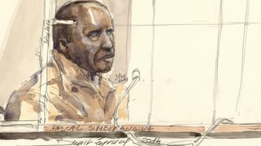 Dessin d'audience réalisé le 4 février 2014 et montrant Pascal Simbikangwa, premier Rwandais jugé en France en lien avec le génocide.