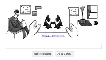Le doodle du jour met en scène un psychiatre soumettant un patient (vous, en l'occurrence) au test de Rorschach.