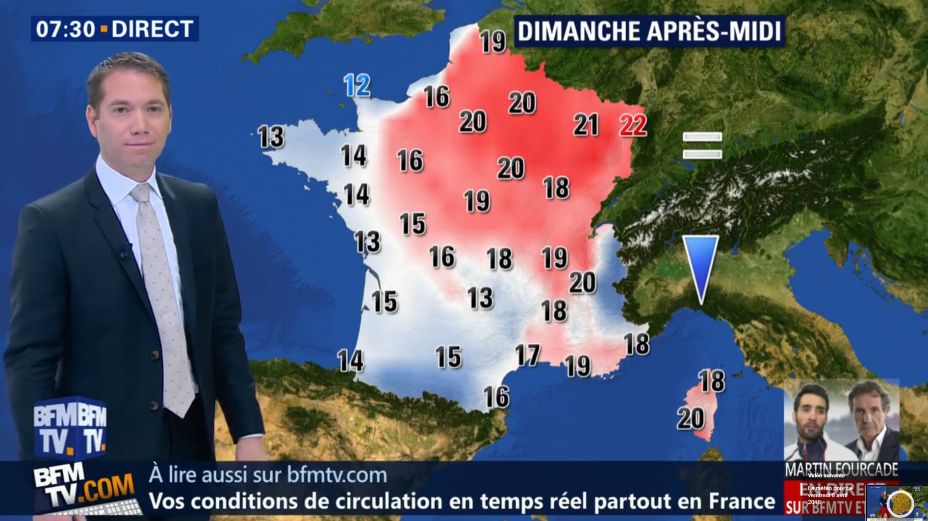 Températures pour dimanche 8 avril 2018. Températures pour dimanche 8 avril 2018.