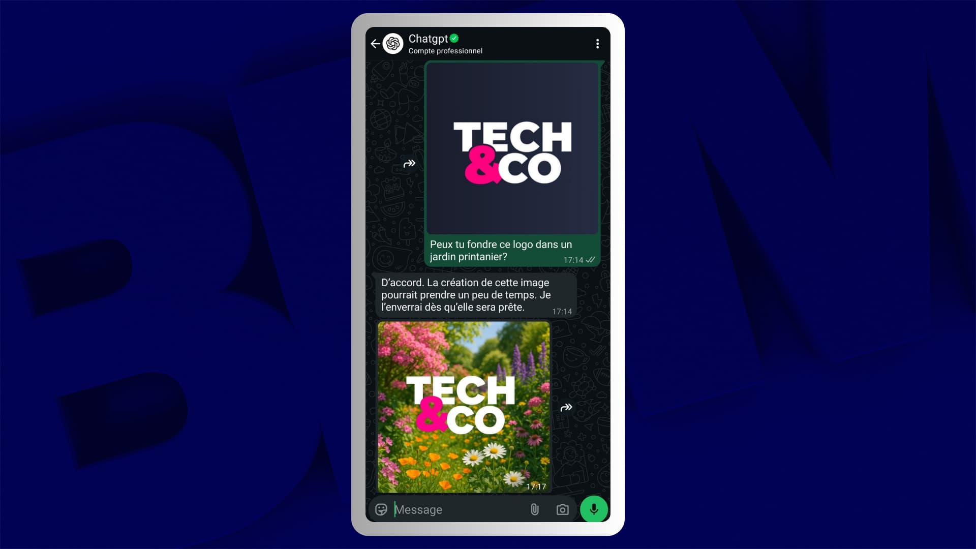 Exemple de génération d'image utilisant ChatGPT depuis Whatsapp