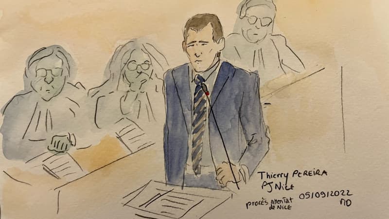 Le témoignage du policier Thierry Pereira au procès de l'attentat de Nice (croquis d'audience)