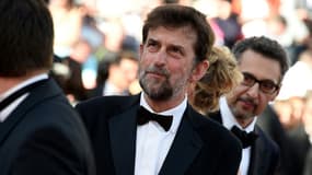 Nanni Moretti à Cannes, le 16 mai 2015, pour la présentation du film "Mia Madre", avec notamment l'acteur américain John Turturro