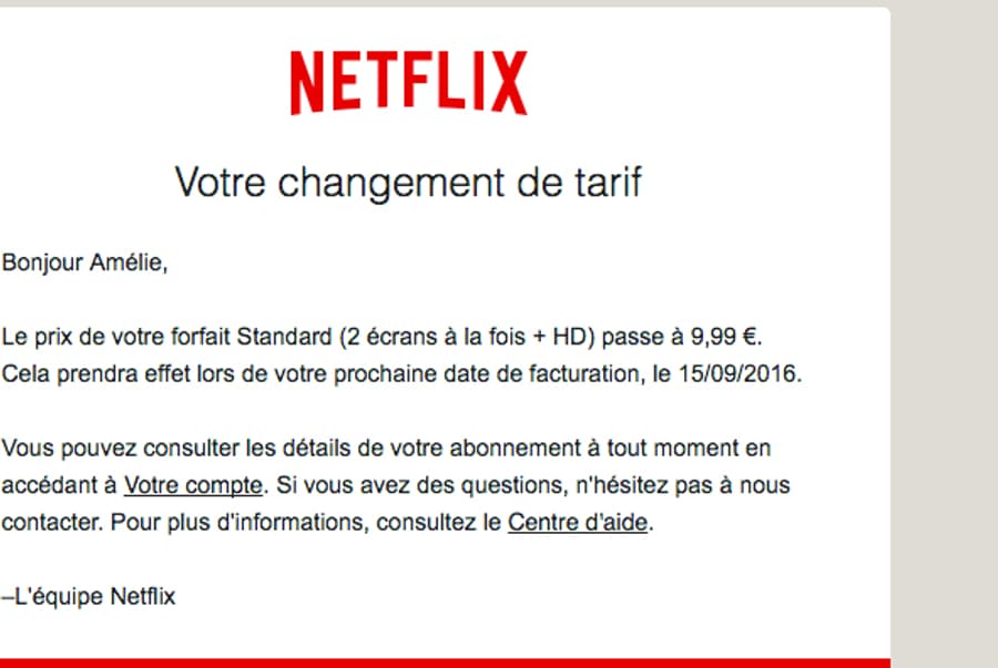 Le mail envoyé par Netflix à ses abonnés historiques.