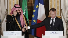 Le prince saoudien Mohammed bin Salman avec Emmanuel Macron à l'Elysée en avril 2018. 