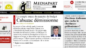La une de Mediapart, quelques heures après la démission de Jérôme Cahuzac.