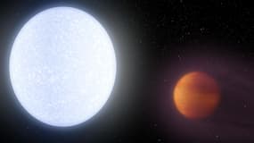 La planète Kelt-9b orbite tellement proche de son soleil qu'il y fait plus de 4000 degrés (Illustration d'artiste)