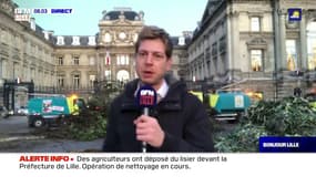 Zones de non-traitement: des agriculteurs en colère déversent du lisier devant la préfecture du Nord à Lille