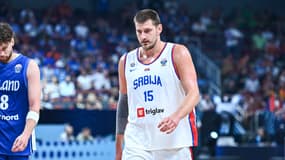 Le patron de l'équipe de Serbie Nikola Jokic lors du huitième de finale de l'EuroBasket, 6 septembre 2025